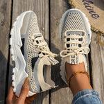 Flyknit Mesh Shoes Women's Breathable Lace-up Sneakers Walking Running Casual Shoes