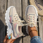 Flyknit Mesh Shoes Women's Breathable Lace-up Sneakers Walking Running Casual Shoes